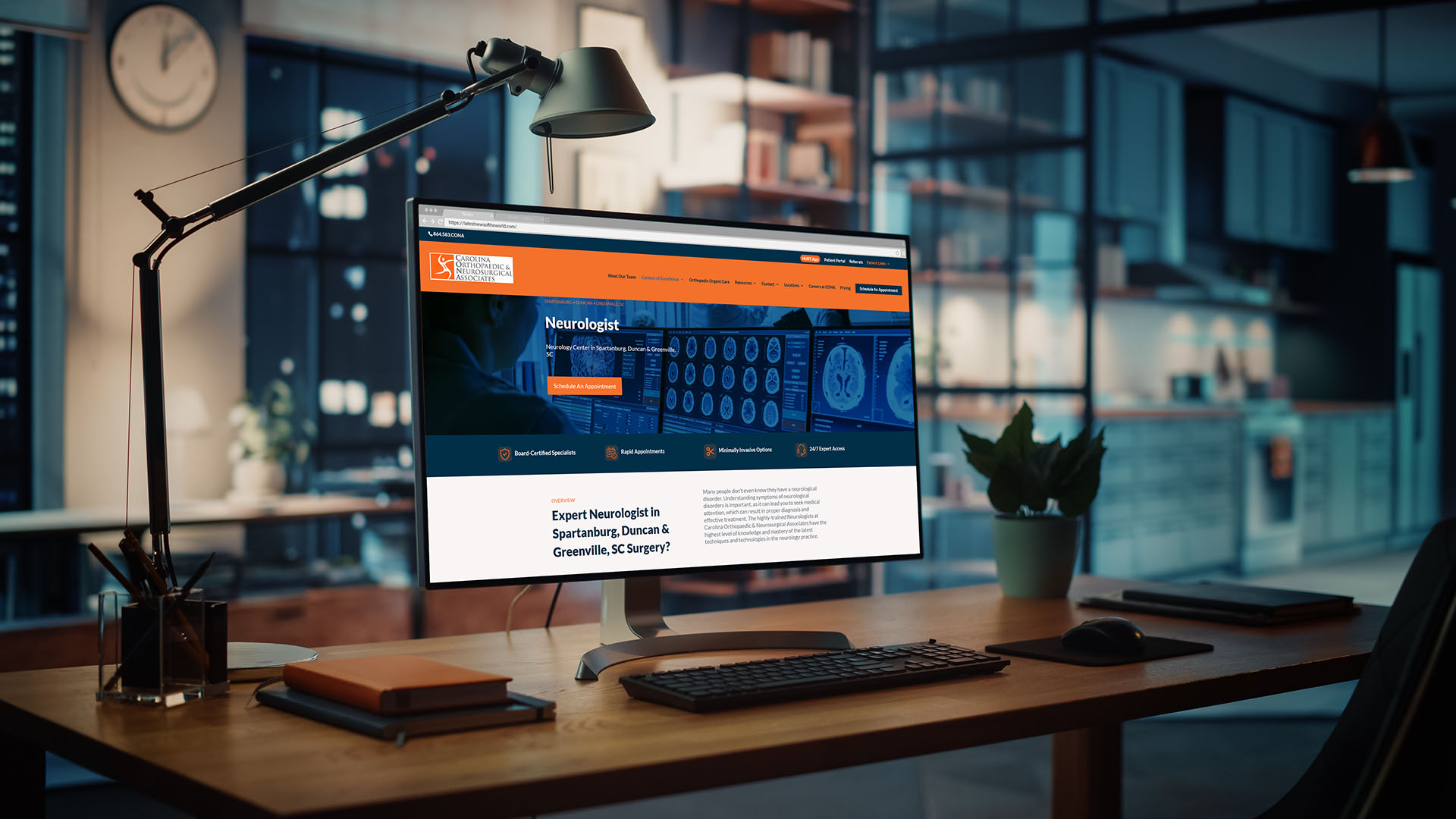 Carolina Orthopaedic and Neurosurgical Associates website open on a desktop monitor