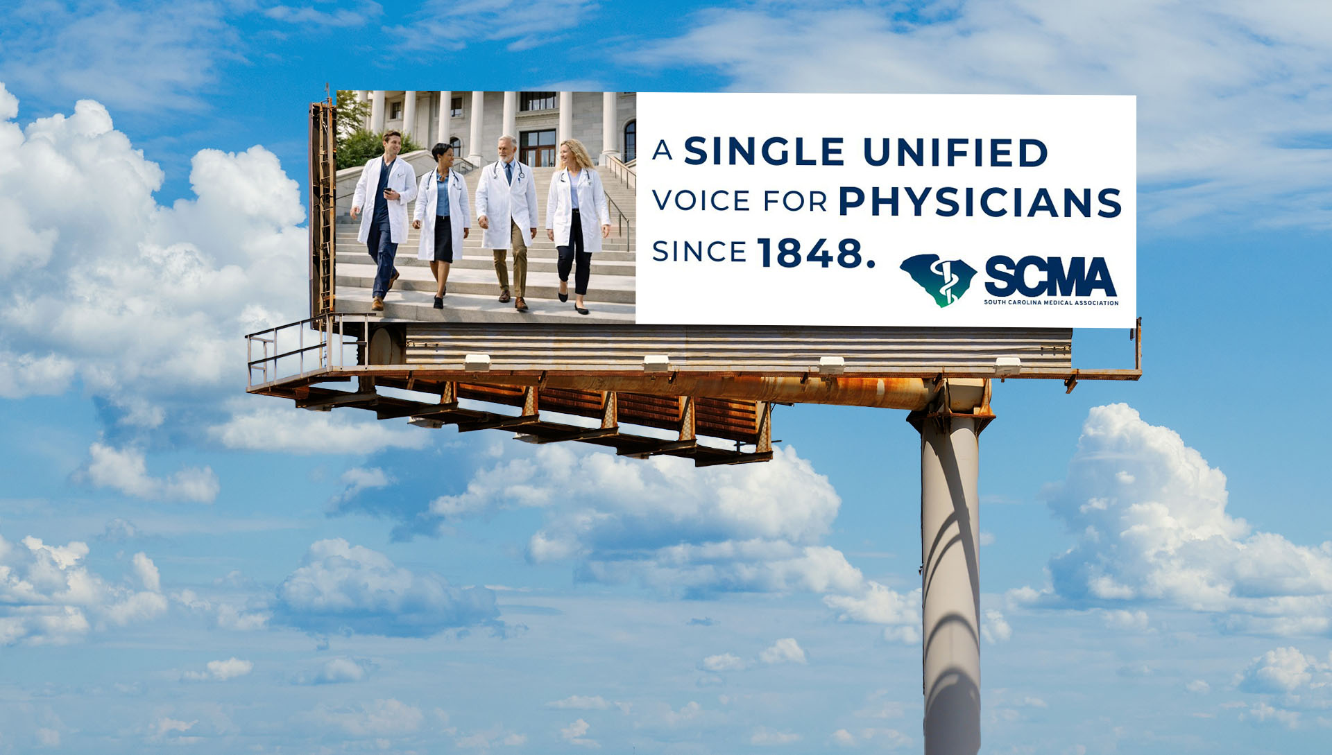 SCMA billboard reading A Single Unified Voice for Physicians Since 1848